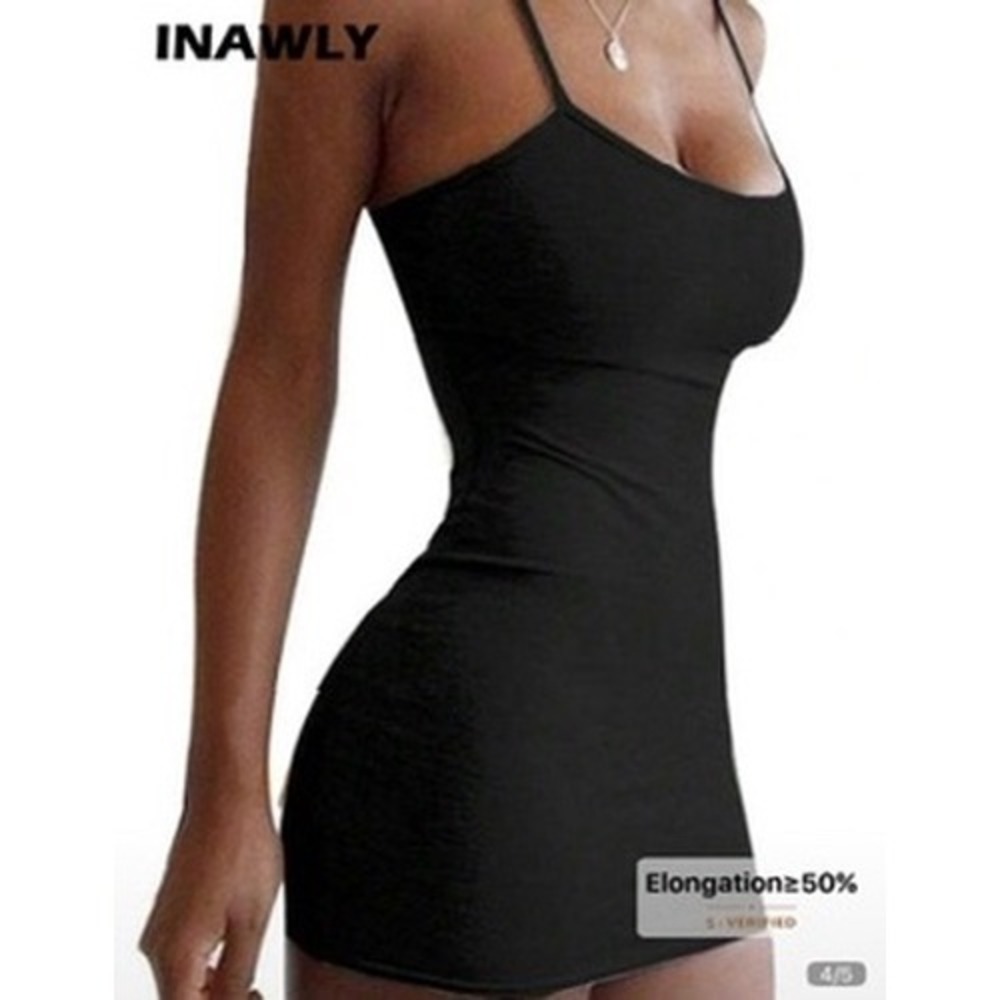 INAWLY Bodycon Mini Dress Small Black Spaghetti Strap Stretch Casual